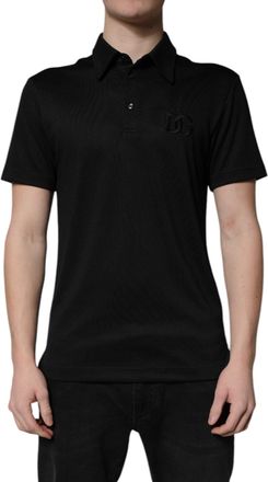 Dolce & Gabbana Mens Dg Logo Embroidered Polo Black Polyester Modal