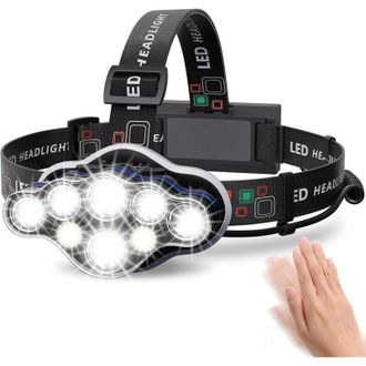 OEM Linterna Frontal, 18000 L&uacute;menes, 8 Led, 8 Modos De Iluminaci&oacute;n, Linterna Frontal Led Recargable Por Usb Ultra Potente, Ajustable A 90&deg;, Impermeable Y 