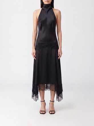Andamane Tish Asymmetrical Satin Midi Dress with Halter Neck and Lace
