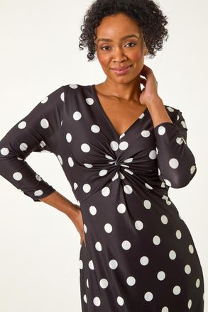 Roman Spot Twist Front Midi Dress