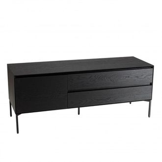 Macabane Mueble TV negro 1 puerta 2 cajones patas metal negro