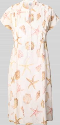 Emily van den Bergh Knielanges Kleid mit Tunikakragen in Ecru, Gr&ouml;&szlig;e 36