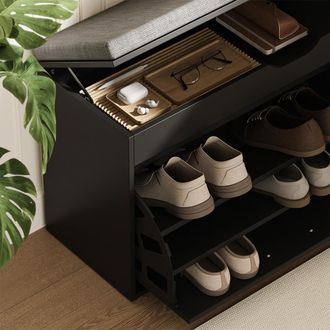 Vicco Banco Para Zapatos Solino, Negro/gris, 90 X 50 Cm Con Asiento, Vicco