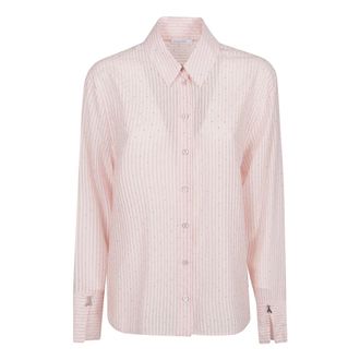 Patrizia Pepe Vloeibare blouse met strepen en versieringen - Dames - Overhemden - Roze - L - Polyester - Overhemden