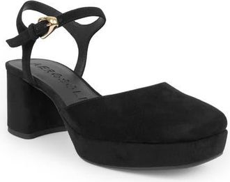 Aerosoles Soir Ankle Strap Platform Pump in Black Suede at Nordstrom, Size 6.5