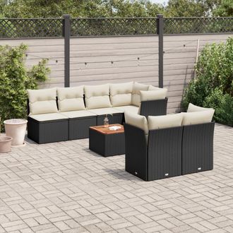 vidaXL Set De Sof&aacute;s De Jard&iacute;n Y Cojines 8 Piezas Rat&aacute;n Sint&eacute;tico Negro Vidaxl