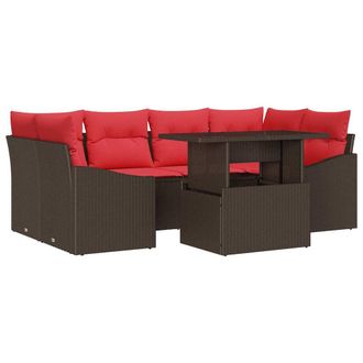 vidaXL Conjunto De Sof&aacute; De Jard&iacute;n 7 Uds. Marr&oacute;n Y Rojo Polirat&aacute;n Vidaxl
