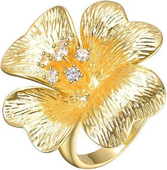 Rachel Glauber 14K Plated Cz Flower Ring