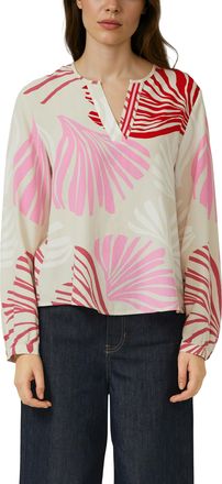 s.Oliver Black Label Langarmbluse S.OLIVER BLACK LABEL, Damen, Gr. 34, grau aop, Web, Obermaterial: 100% Viskose, bedruckt, gebl&uuml;mt, gemustert, bequem h&uuml;ftbedeckend, Rundh