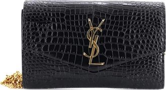 Saint Laurent Uptown Chain Wallet leren crossbodytas met krokodillen-reli&euml;f - Zwart