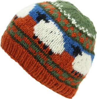 Loud Elephant Hand Knitted Wool Beanie Hat - Sheep Orange Green