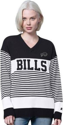 Starter Womens Starter Black Buffalo Bills No Huddle Striped V-Neck Sweater at Nordstrom, Size Xx-Large