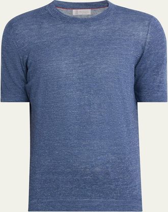 Brunello Cucinelli Mens Linen and Cotton Knit Short-Sleeve Sweater