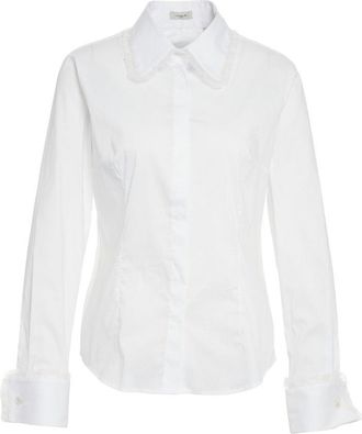 Himon's Tulle-Trimmed Blouse With Classic Collar And Tailored Fit