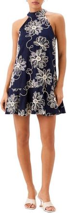 Fifteen Twenty Brenda Embroidered Halter Dress in Navy at Nordstrom, Size Small