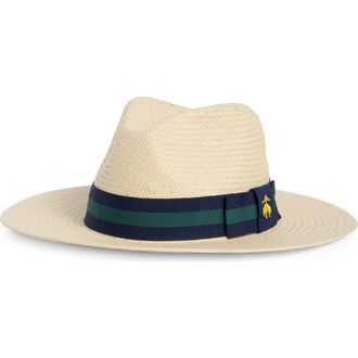 Brooks Brothers Stripe Grosgrain Band Fedora in Natural/Navy Green at Nordstrom Rack, Size Large/x-Large
