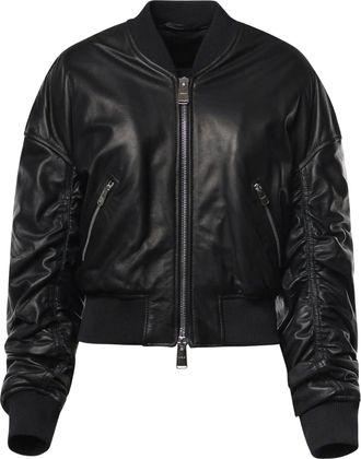 Dondup Cropped Oversized Nappa Leather Bomber Jacket