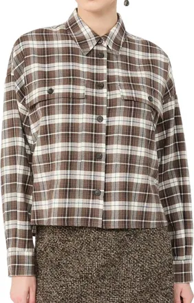 Max Mara Wool-Cotton Flannel Check Shirt - Brown