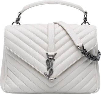 Saint Laurent Pre-owned Handbags, female, White, Size: ONE SIZE Pre-owned Vintage Leather Shoulder Bag