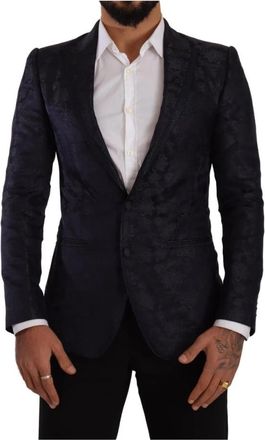 Dolce & Gabbana Zijde Blend Jacquard Blazer Jas - Heren - Blazers - Blauw - XS - Wol - Jassen