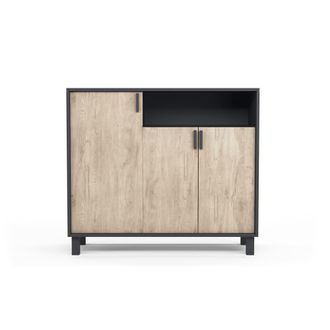 HERDASA Zapatero melamina grafito puertas roble claro 88x100x37 cm