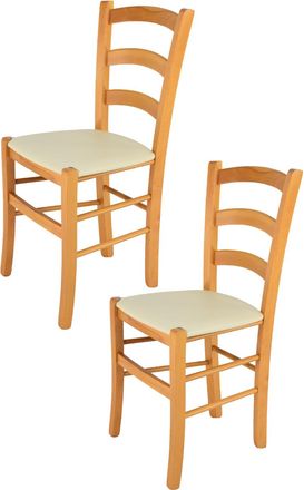 Tommychairs Tommychairs 2 Sillas Venice En Haya Color Miel, Asiento Polipiel Marfil