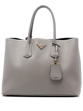 Prada 2000-2025 Large Saffiano Cuir Double satchel - Grey