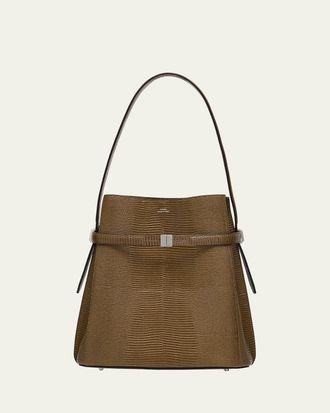 Toteme Belted Lizard-Embossed Leather Bucket Bag