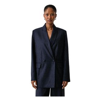 Pinko Pinko - Double-breasted blazer met strasssteentjes - Dames - Jassen - Blauw - Maat: XS Viscose