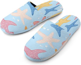 Generic Cute Starfish Colorful Mens Cotton Slippers Memory Foam Comfort House Shoes Winter Indoor Slipper for Hotel Casa Spa