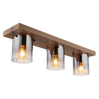 Netlighting Underwood Cluster Ceiling Light Wood Look Smoke Glass 3x E27 in Brown