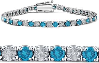 Pompeii3 8ct Blue & White Diamond Tennis Bracelet 14K White Gold 7
