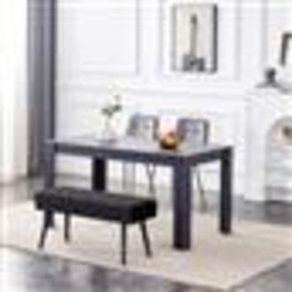 Kosy Koala Dark Grey Wooden Dining Set with Velvet Chairs and Bench, Arrow Design