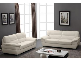 Vente-Unique Sof&aacute; 3+2 plazas de piel THIBAULT - Blanco marfil