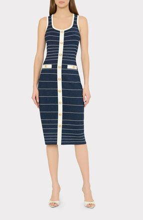 Milly Mari Metallic Stripe Sleeveless Dress in Navy/White at Nordstrom, Size X-Small