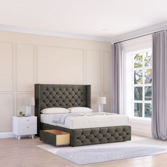 Sloomy Luthor Dumfries Wingback Bed Set, No Drawers & 54 Floor Standing Headboard in Dark Grey | Size: Small Single