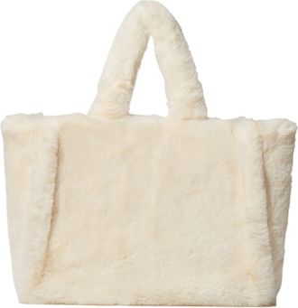 Generic Winter Faux Fur Handbag Simple Stylish Large Tote Soft Women Shoulder Bag Phone Purses Work(Beige)