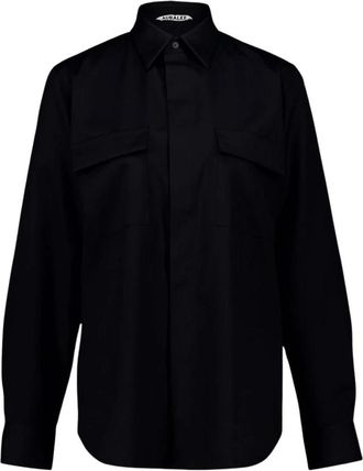 Auralee Wool Herringbone Overshirt - Dames - Overhemden - Zwart - 2XS - Wol - Overhemden