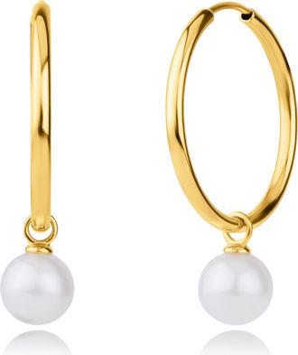 MAX + STONE 14K Yellow Gold Hoop Earrings with Removable Pearl Charm