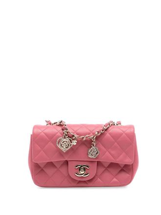 Chanel 2014 Mini Rectangular Classic Lambskin Valentines Heart Charms Single Flap crossbody bag - Pink