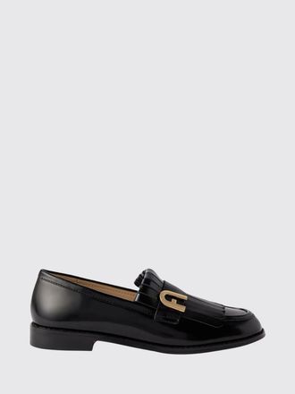 Furla Lidia Penny Loafers in Smooth Leather with Fringes and Metal Logo