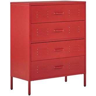 Beliani Beliani - Cassettiera in Metallo a 4 Cassetti Stile Industriale Rosso Enago