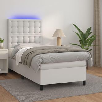 vidaXL Vidaxl - Cama Box Spring Y Colch&oacute;n Led Cuero Sint&eacute;tico Blanco 90x190 Cm