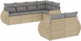 vidaXL Vidaxl - Set Sof&aacute;s De Jard&iacute;n 7 Piezas Y Cojines Rat&aacute;n Sint&eacute;tico Beige