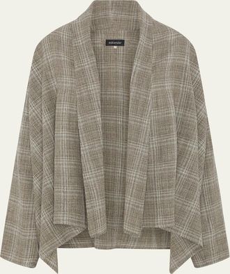 Eskandar Wide A-Line Scrunch Shawl-Collar Jacket (Mid Plus Length)