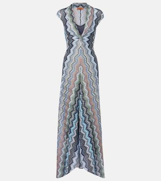 Missoni Gathered asymmetric lame maxi dress