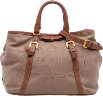 Prada Pre-owned Handbags, female, Beige, Size: ONE SIZE Pre-owned Vintage Canvas Bag