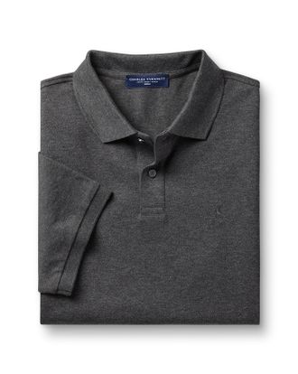 CHARLES TYRWHITT Pique Cotton Polo - Grey Size Large by Charles Tyrwhitt