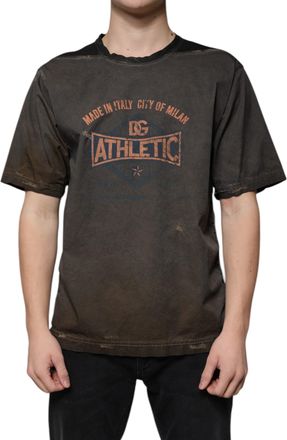 Dolce & Gabbana Mens Brown Graphic Print Cotton Round Neck T-Shirt