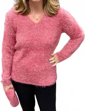 Marble Scotland Fuzzy Removable Neck Sweater In Rose